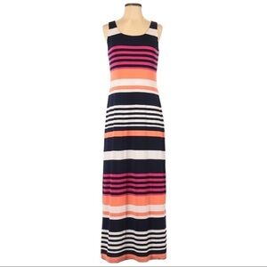 Jessica Howard Stripe Jersey Maxi Dress Sleeveless Scoop Neck Column Side Slit S